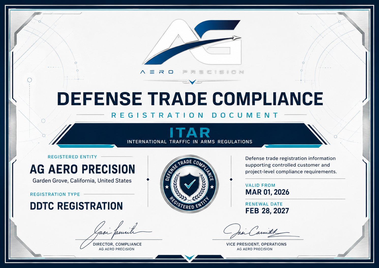 AG Aero Precision ITAR registration document