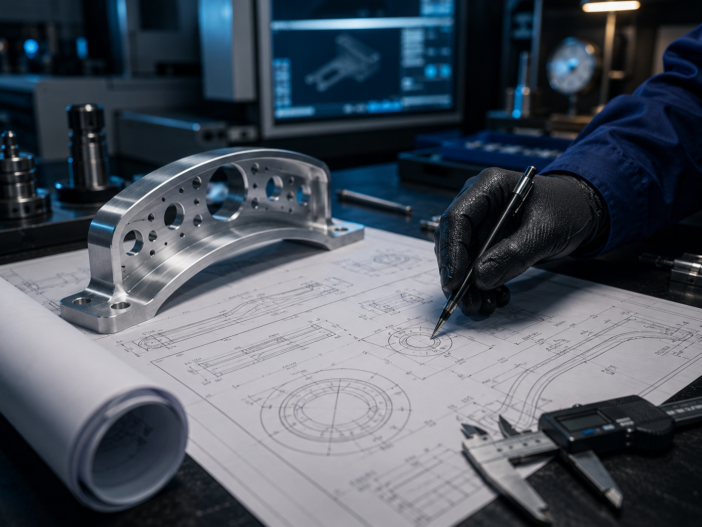 Engineering drawing and aluminum aerospace component